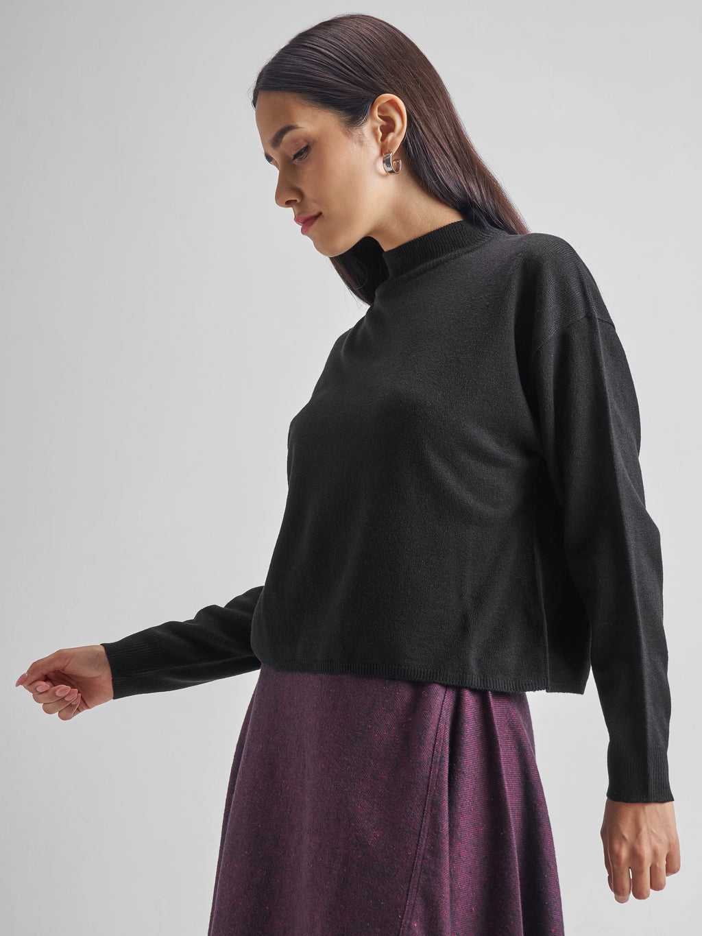 Tokyo Talkies Women Black Turtle Neck Sweater - Black - Image 4