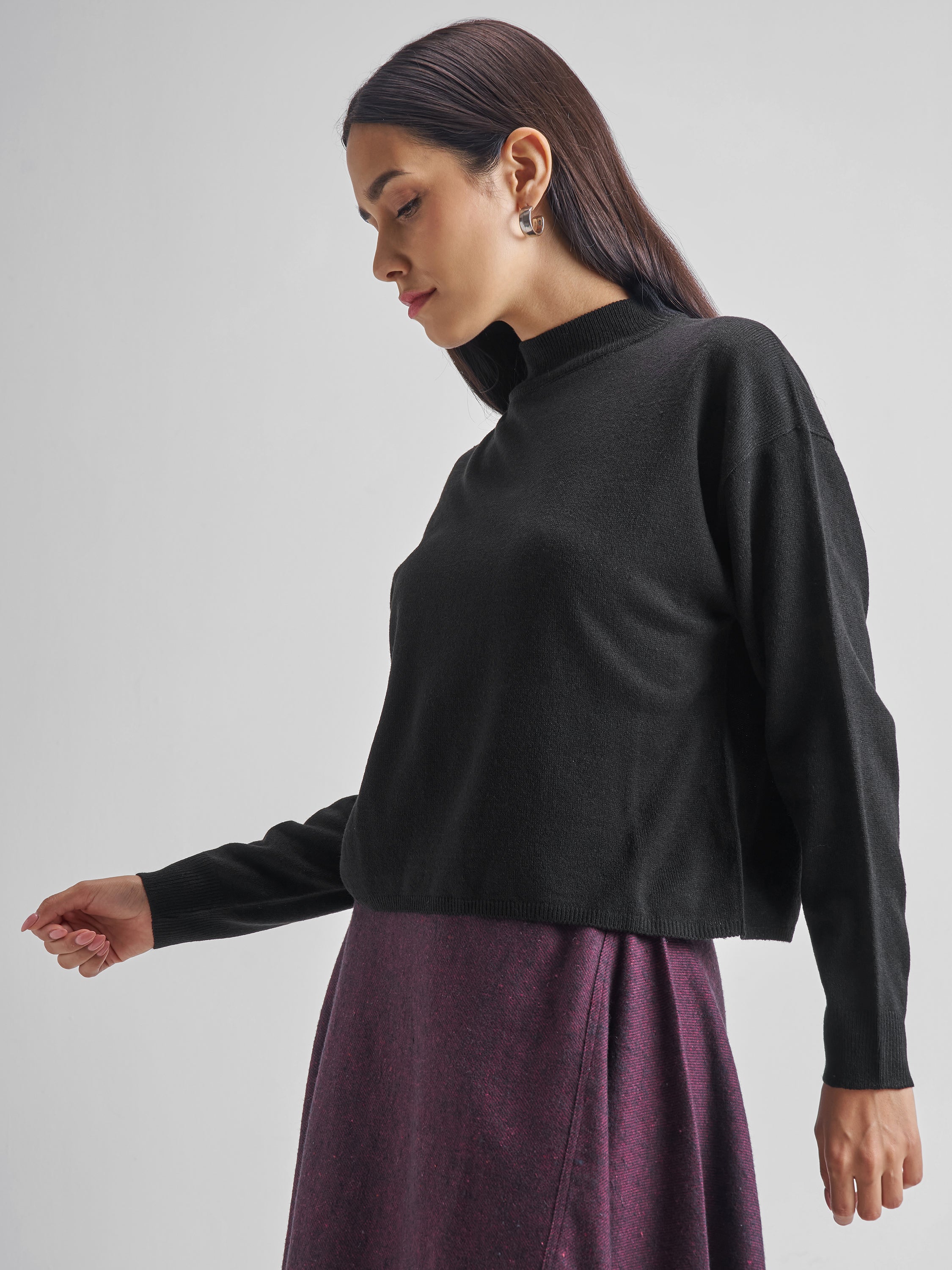 Tokyo Talkies Women Black Turtle Neck Sweater - Black - Image 4