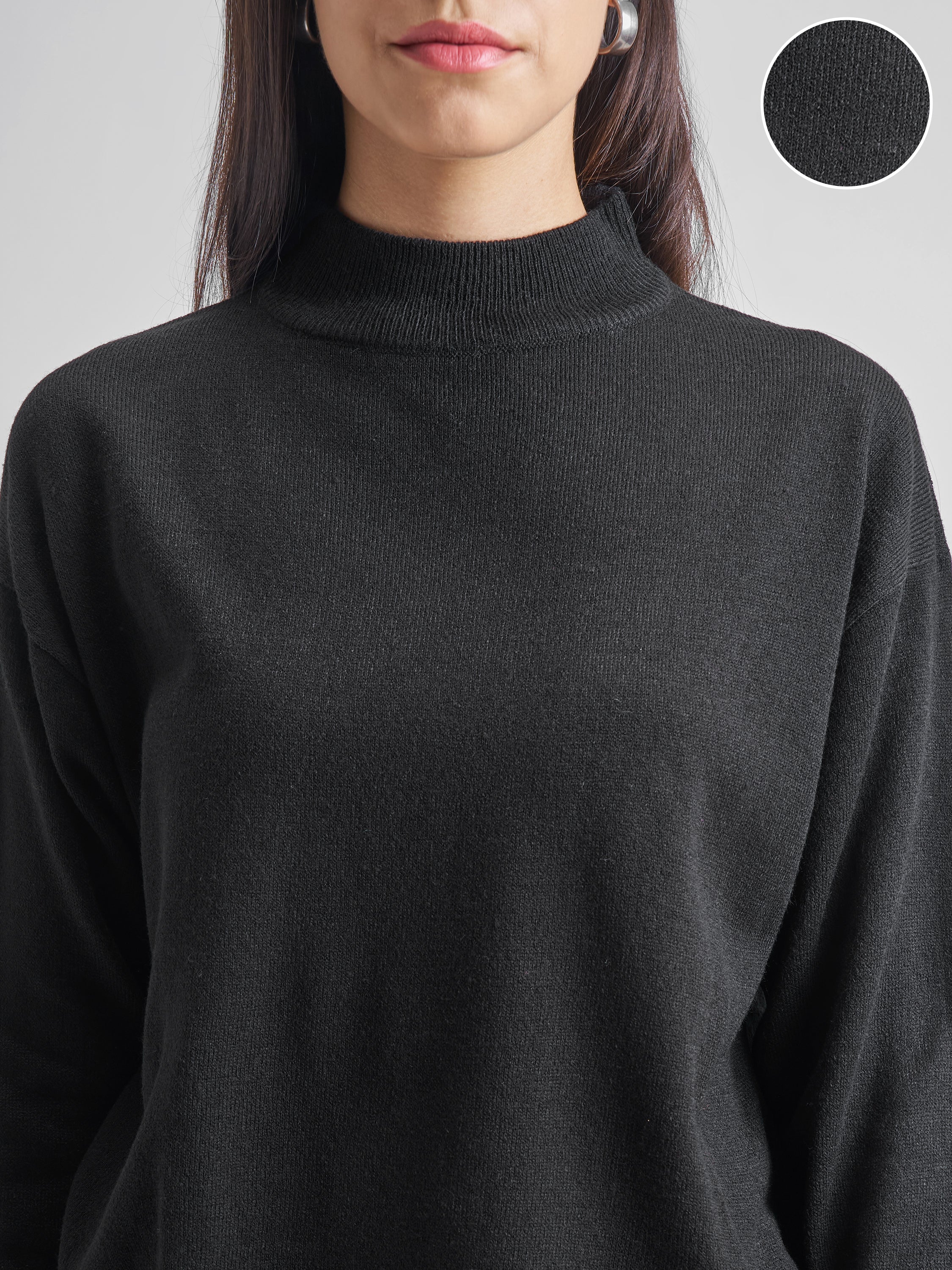 Tokyo Talkies Women Black Turtle Neck Sweater - Black - Image 5