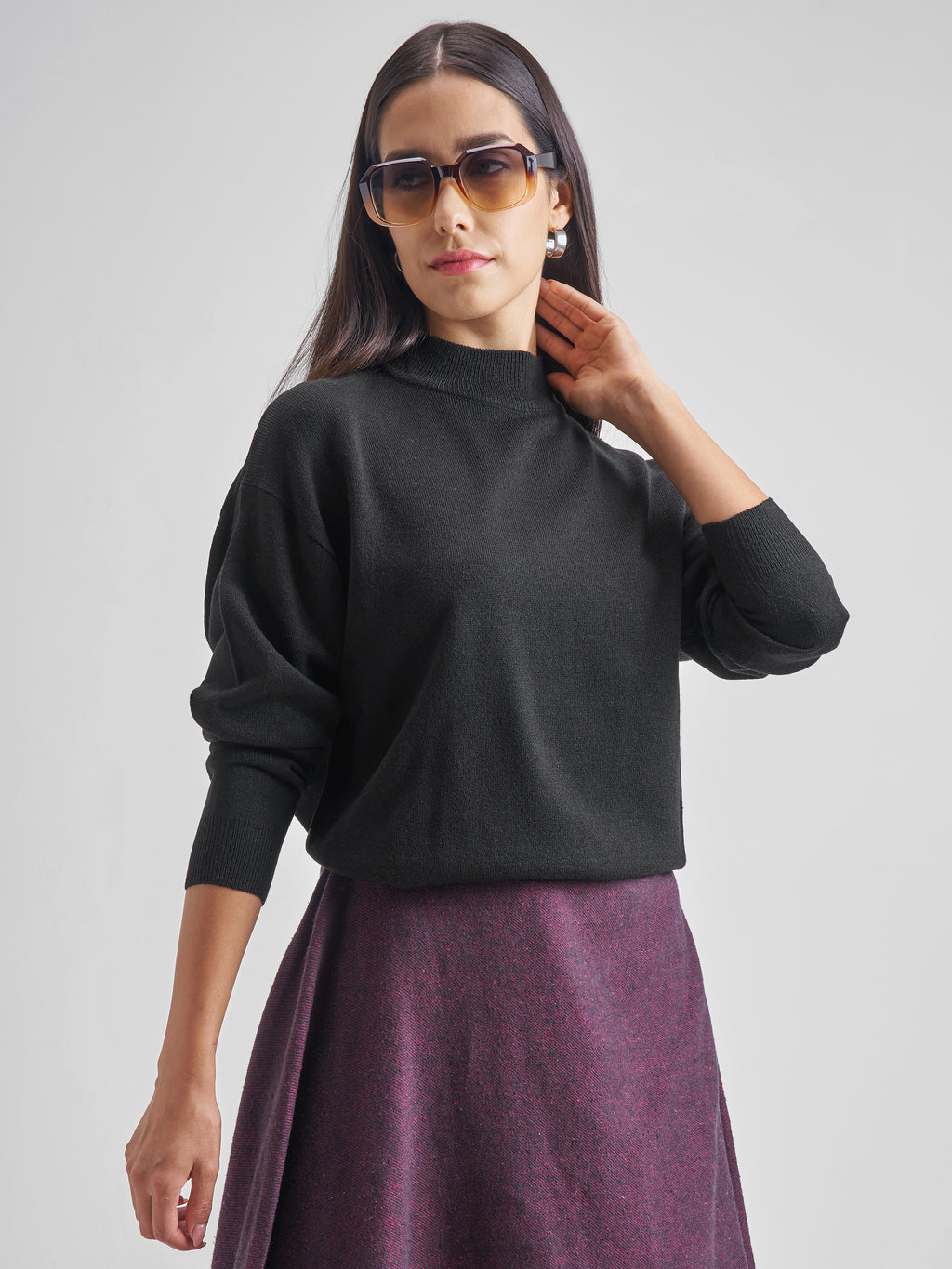 Tokyo Talkies Women Black Turtle Neck Sweater - Black - Image 6
