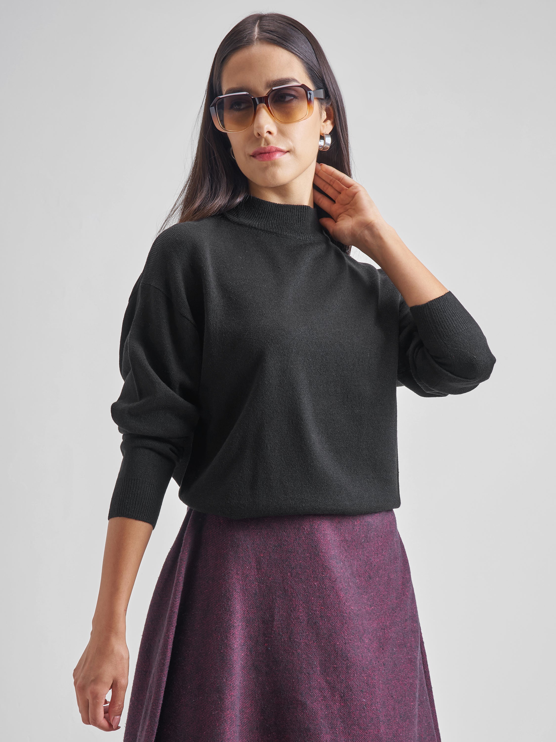 Tokyo Talkies Women Black Turtle Neck Sweater - Black - Image 6