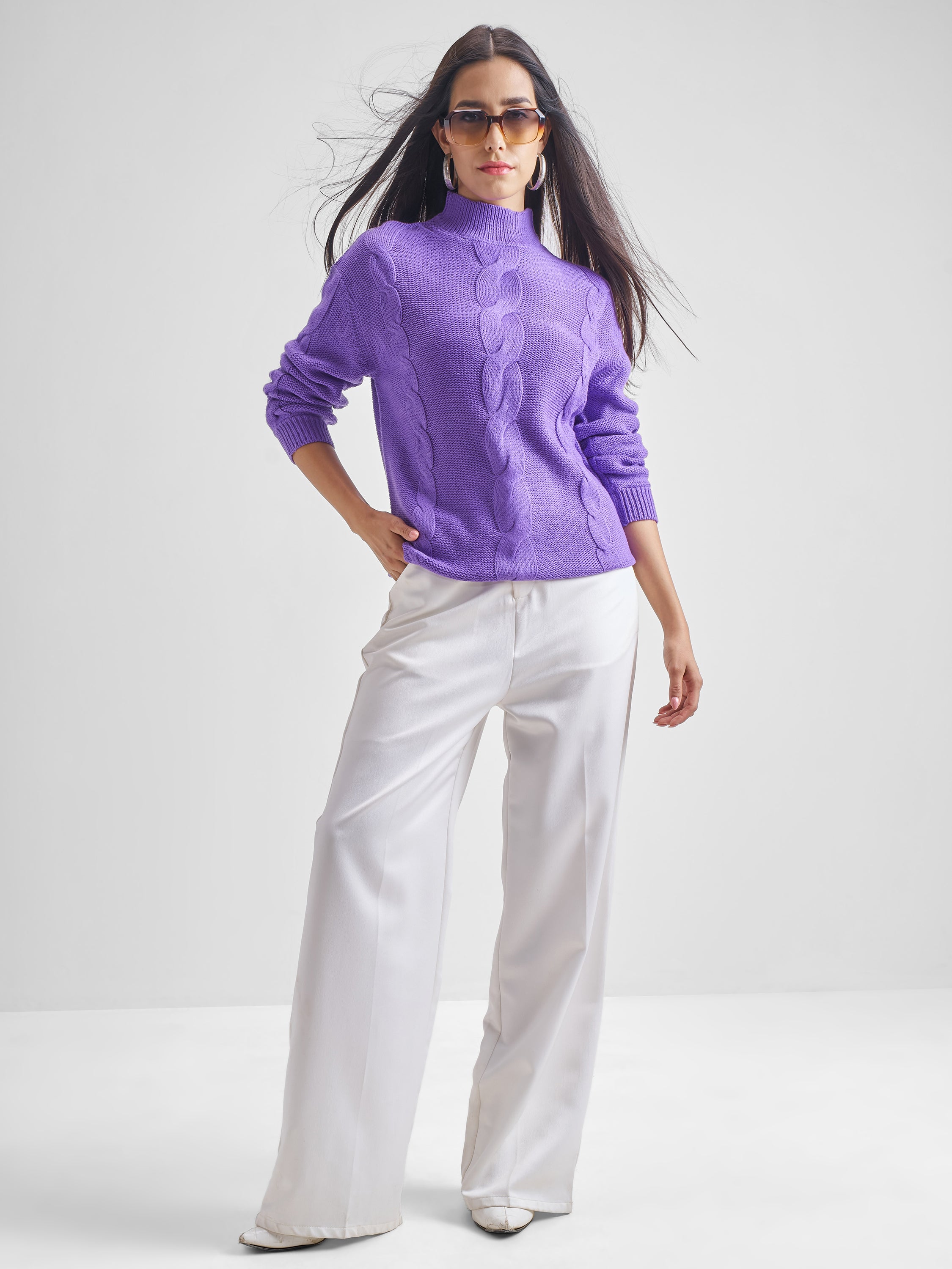 Tokyo Talkies Women Purple Turtle Neck Sweater - Purple - Image 2