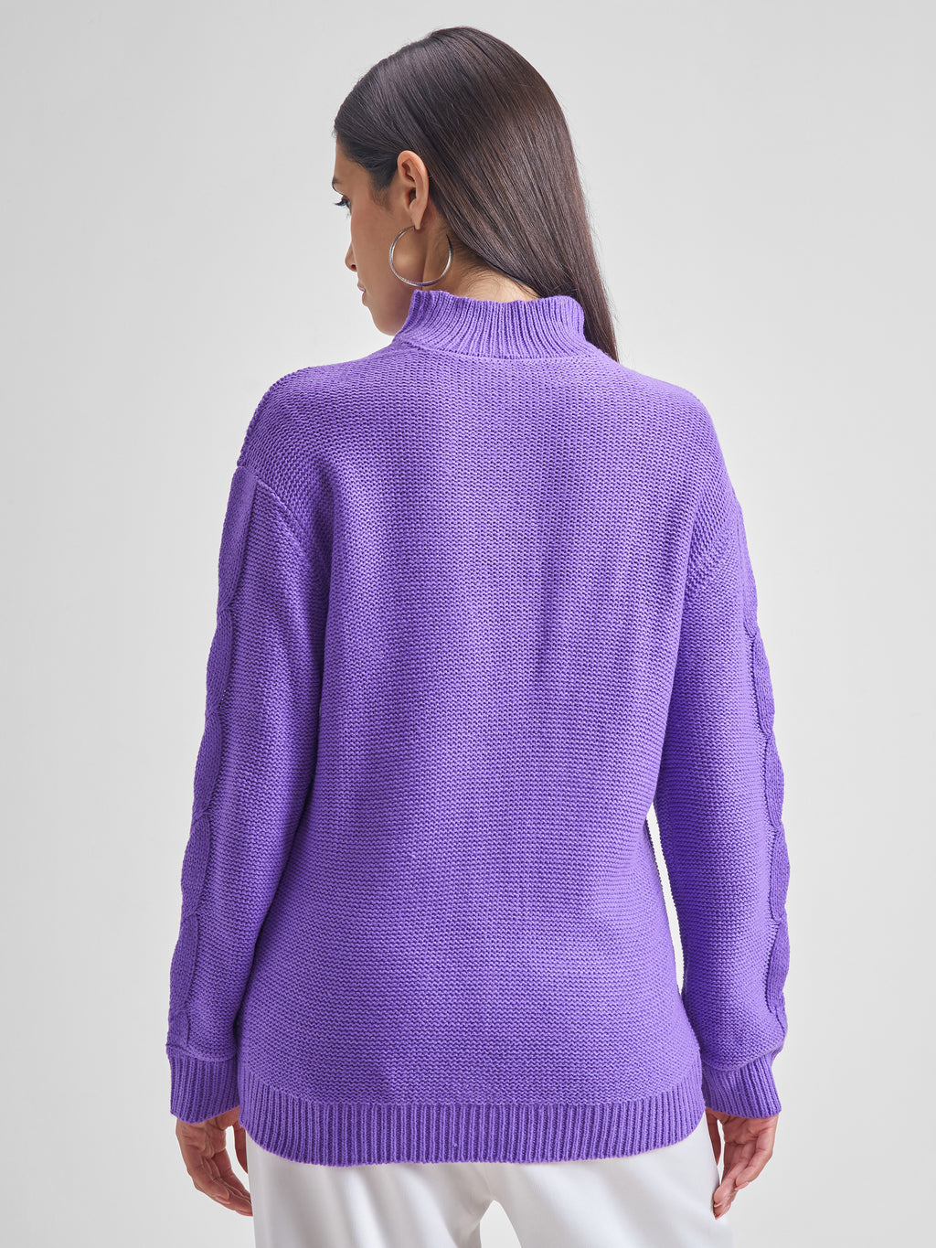 Tokyo Talkies Women Purple Turtle Neck Sweater - Purple - Image 3