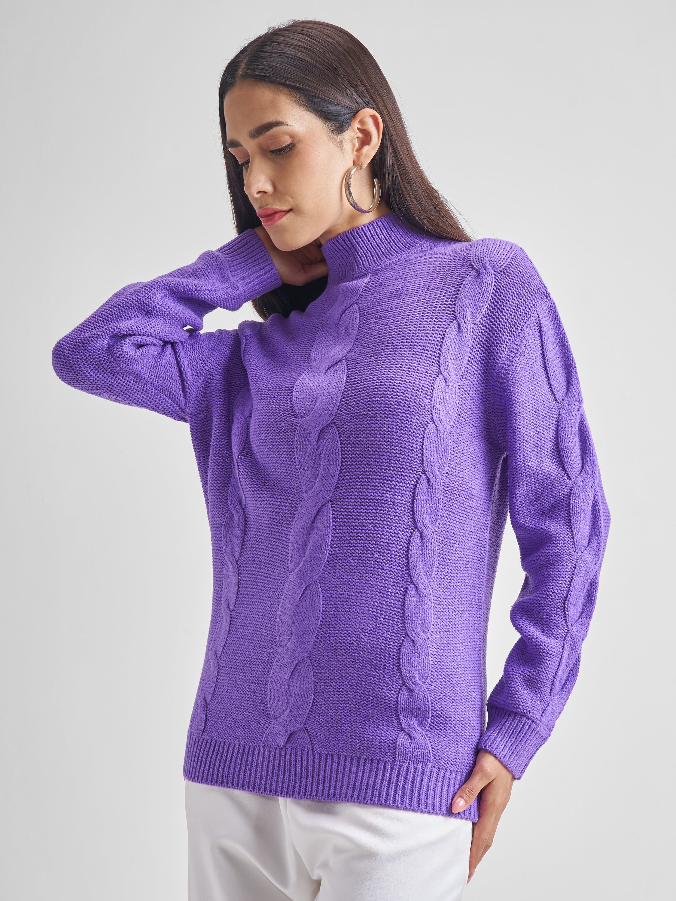 Tokyo Talkies Women Purple Turtle Neck Sweater - Purple - Image 4