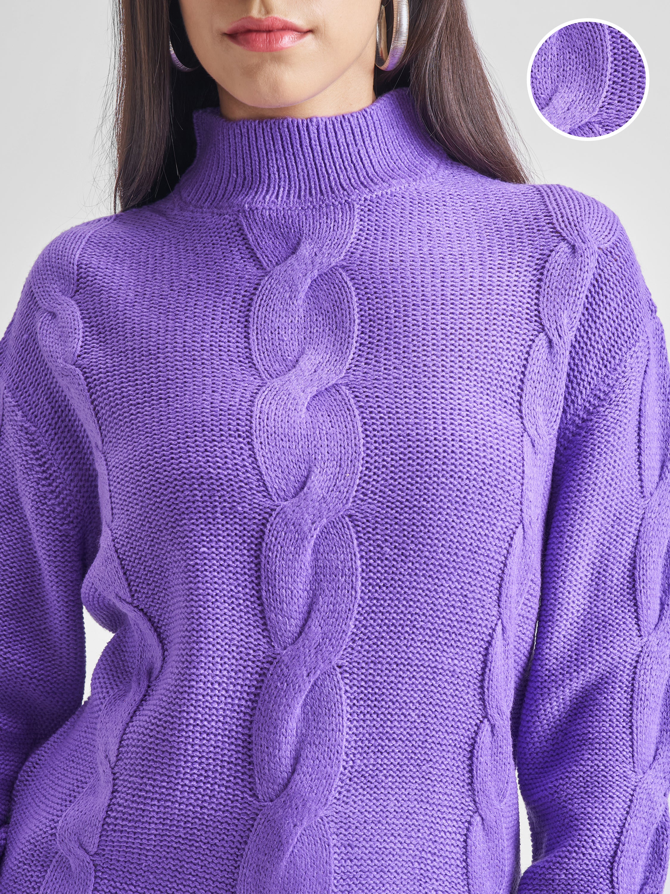 Tokyo Talkies Women Purple Turtle Neck Sweater - Purple - Image 5