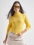 Tokyo Talkies Women Yellow Mock Neck Sweater - Yellow - Image 1
