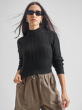 Tokyo Talkies Women Black Mock Neck Sweater - Black - Image 1