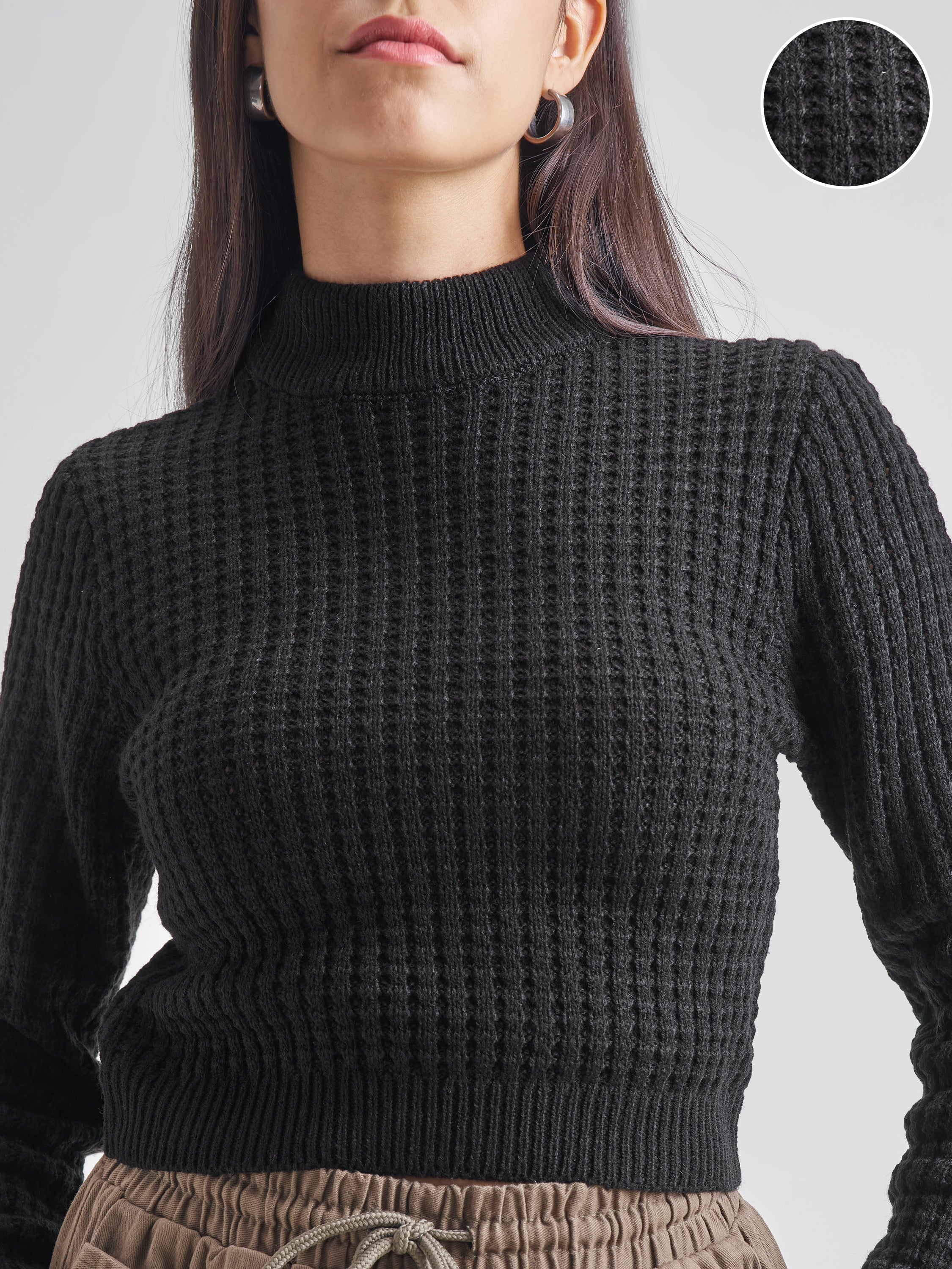 Tokyo Talkies Women Black Mock Neck Sweater - Black - Image 5