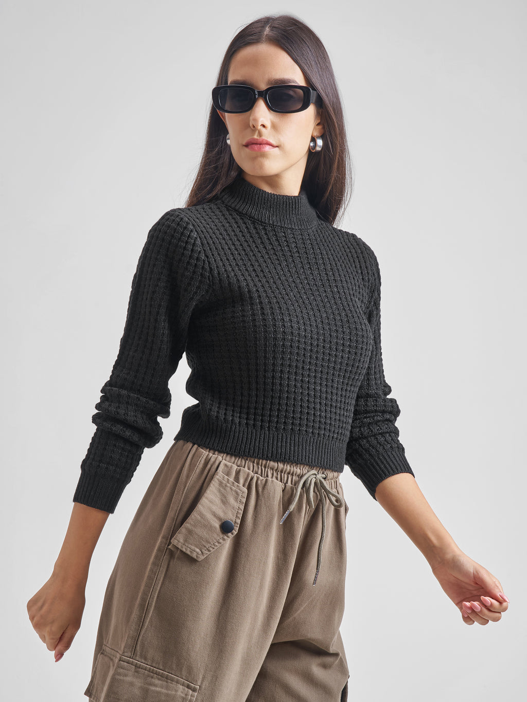 Tokyo Talkies Women Black Mock Neck Sweater - Black - Image 6
