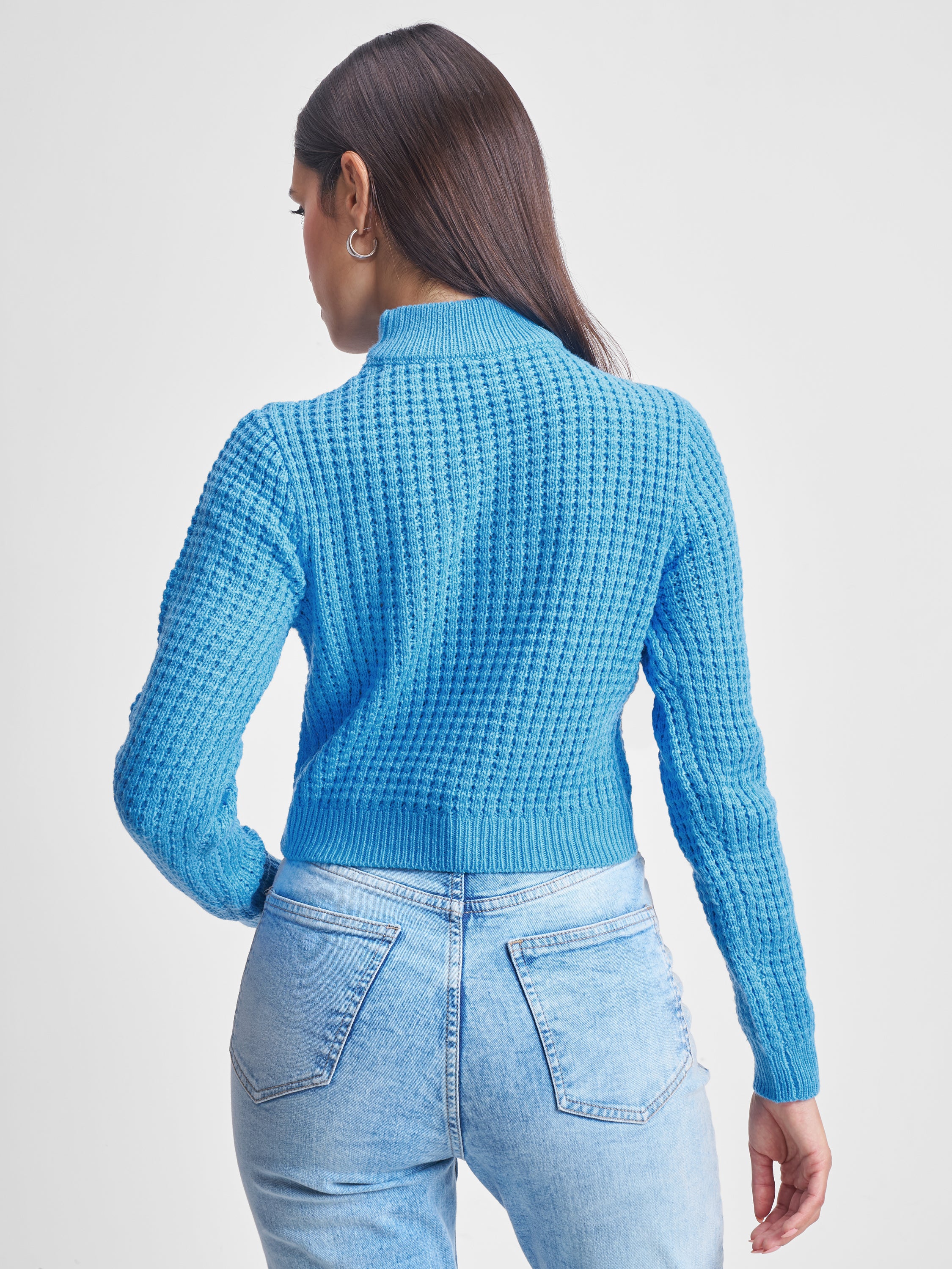Tokyo Talkies Women Blue Mock Neck Sweater - Blue - Image 3