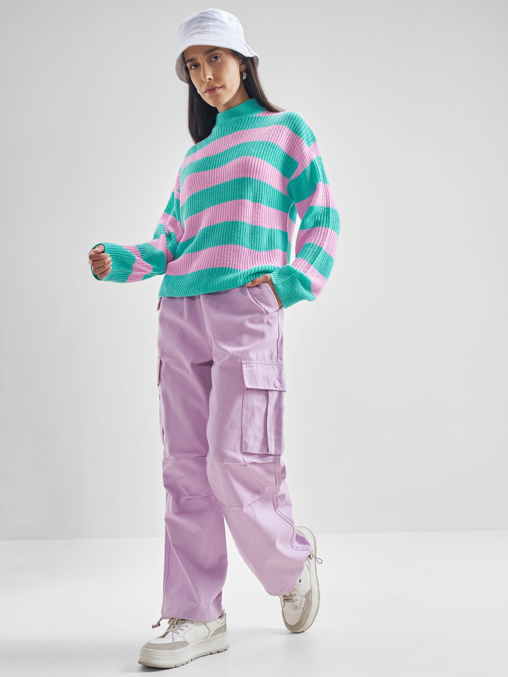 Tokyo Talkies Women Aqua Mock Neck Sweater - Blue - Image 2