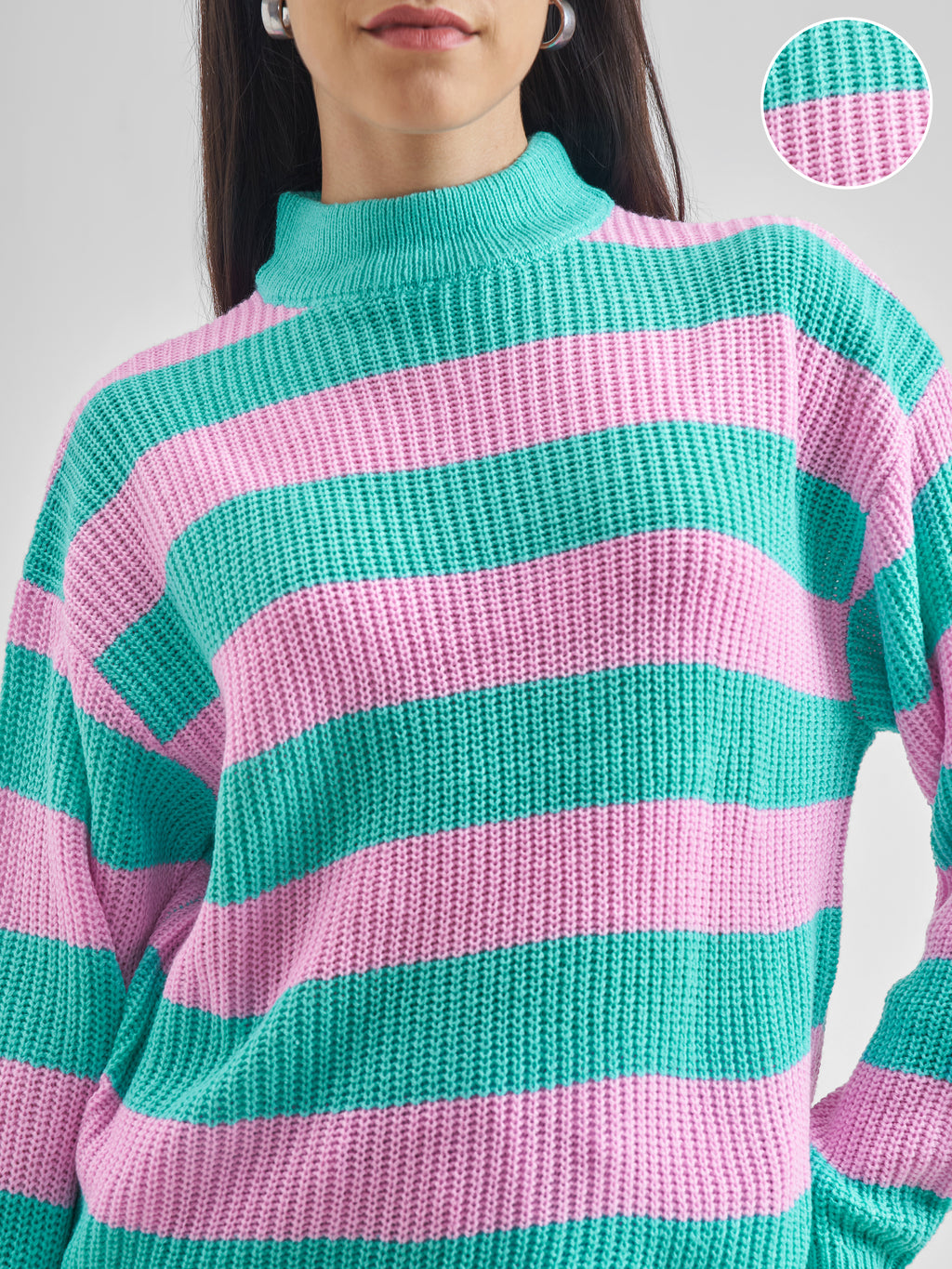 Tokyo Talkies Women Aqua Mock Neck Sweater - Blue - Image 5
