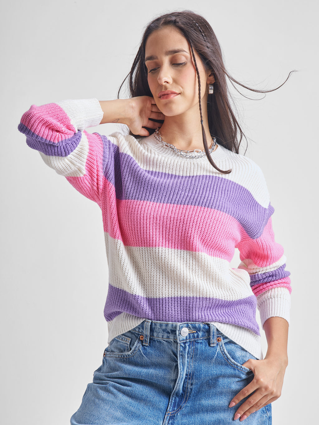 Tokyo Talkies Women Pink Round Neck Sweater - Pink - Image 1