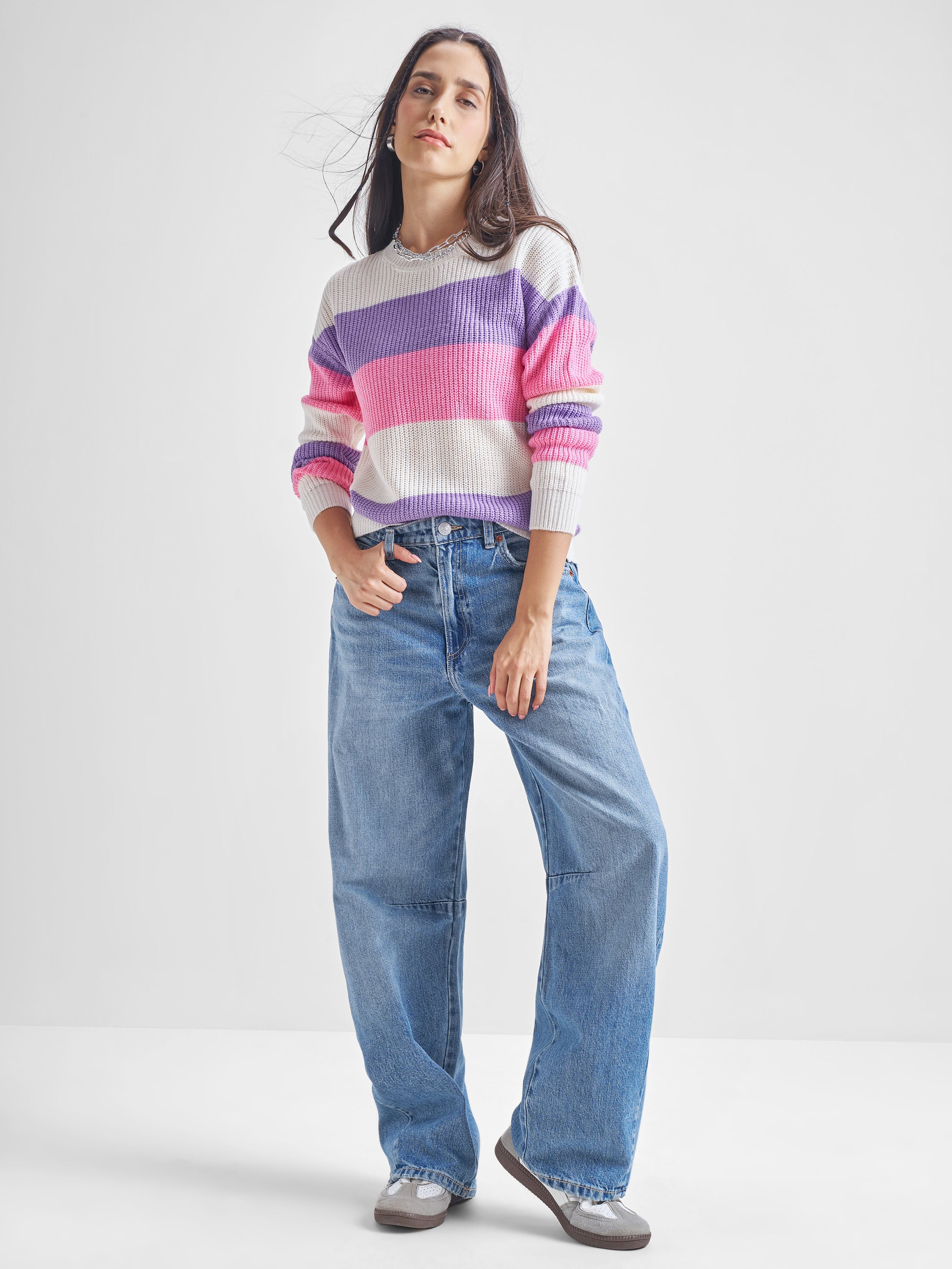 Tokyo Talkies Women Pink Round Neck Sweater - Pink - Image 2
