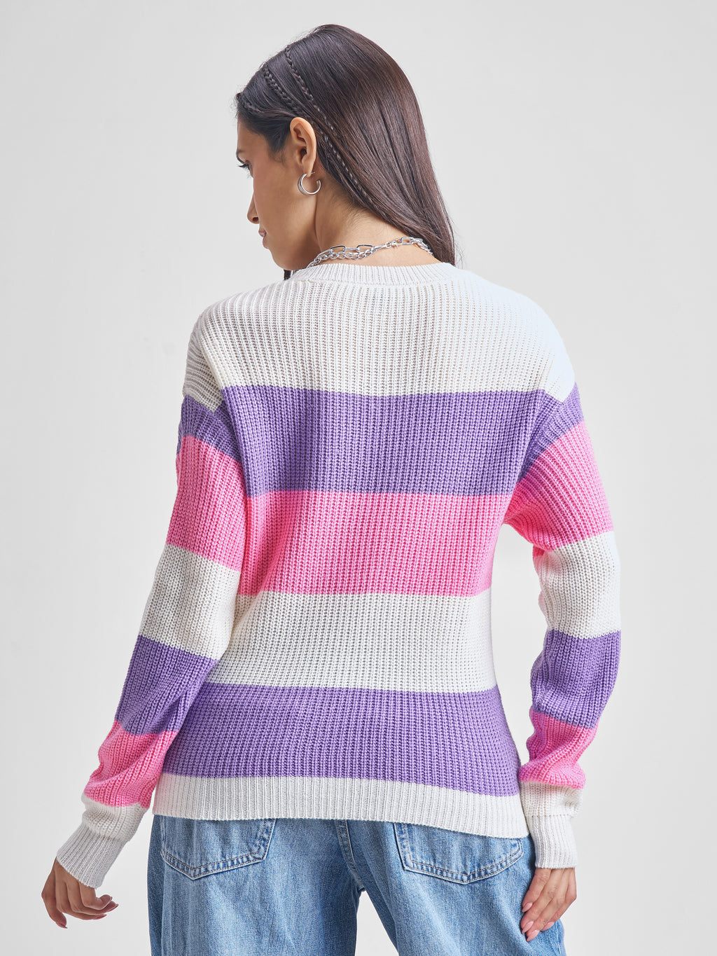 Tokyo Talkies Women Pink Round Neck Sweater - Pink - Image 3