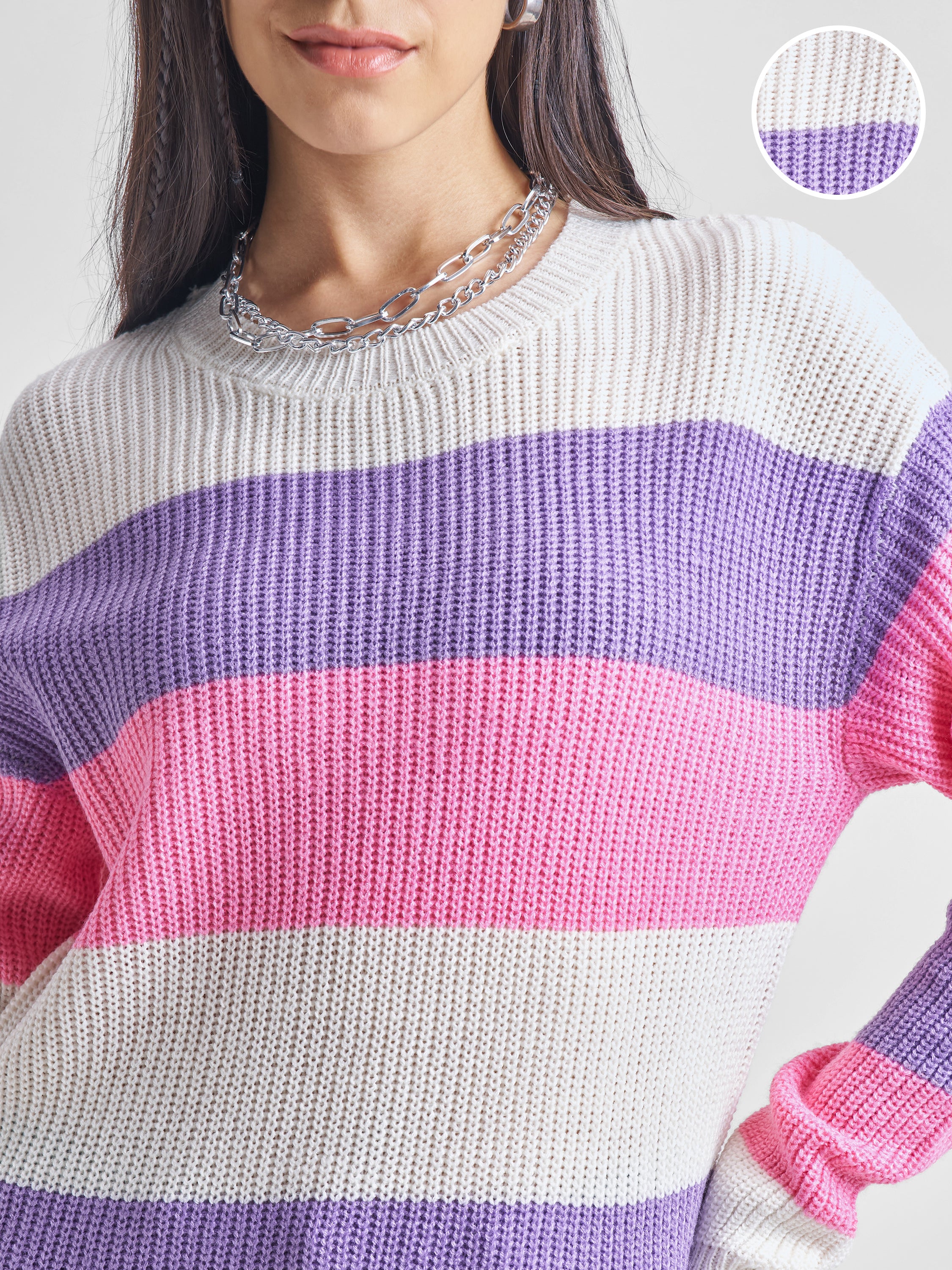Tokyo Talkies Women Pink Round Neck Sweater - Pink - Image 5