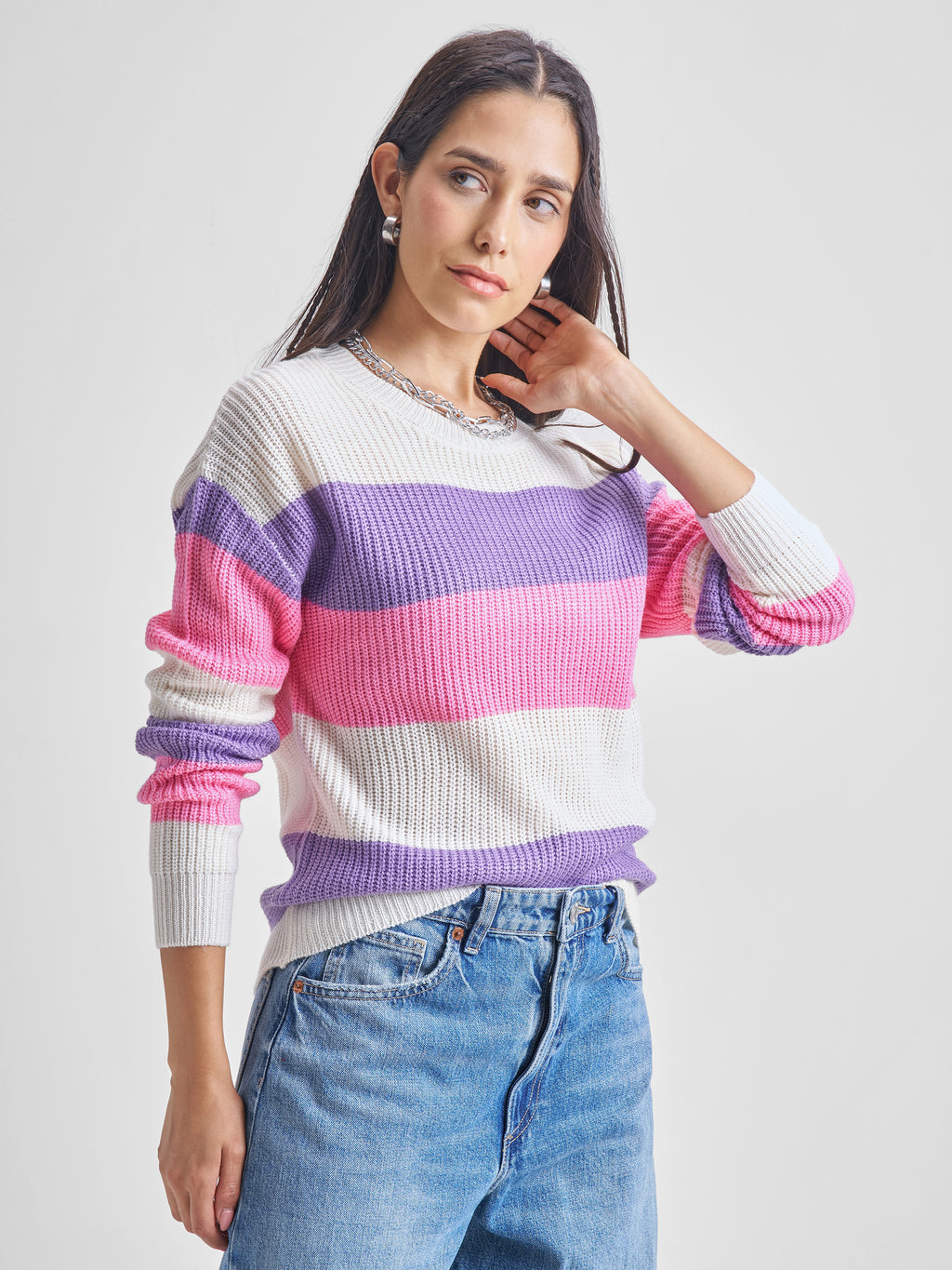 Tokyo Talkies Women Pink Round Neck Sweater - Pink - Image 6