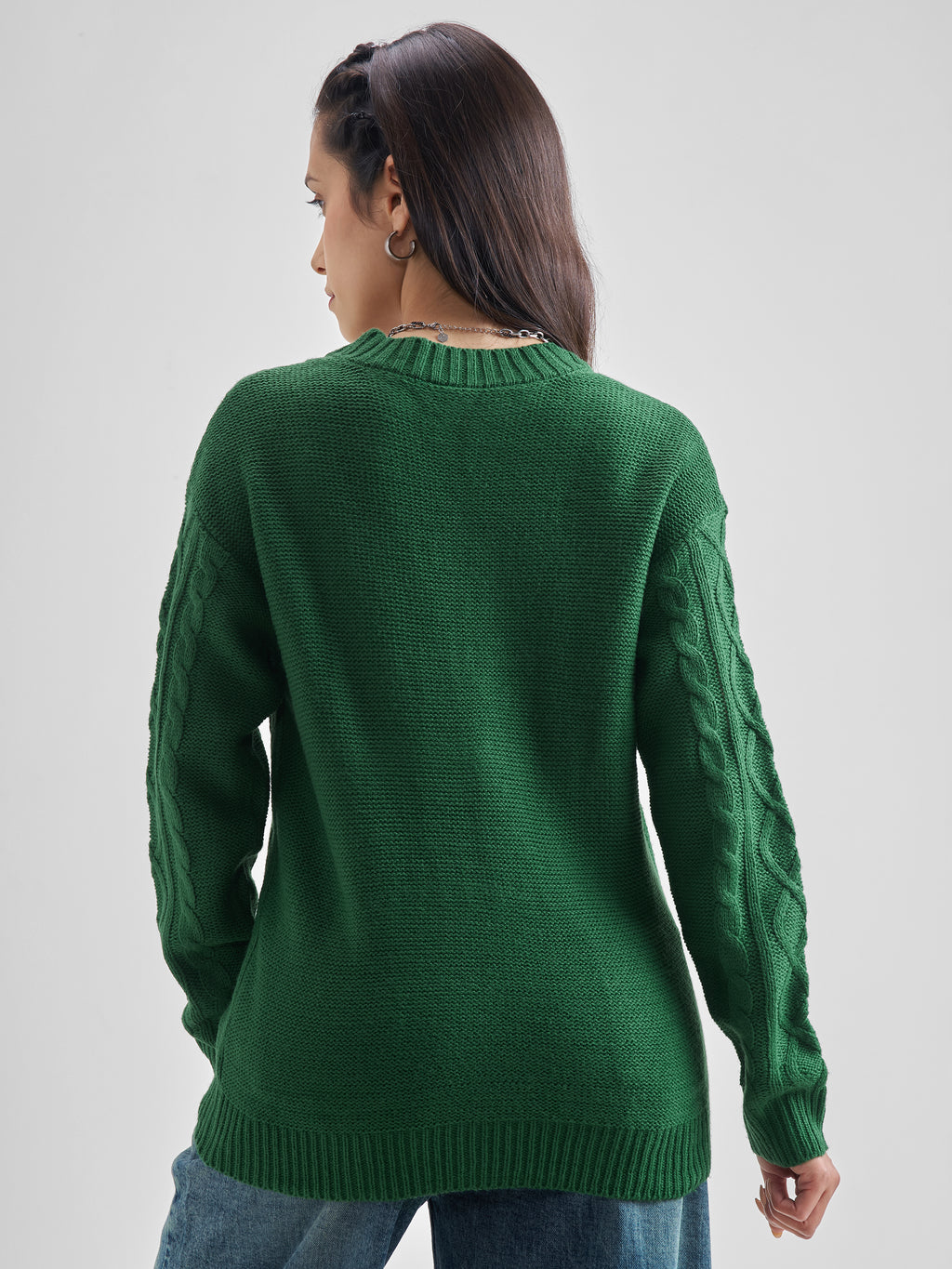 Tokyo Talkies Women Green Round Neck Cardigan Sweater - Green - Image 3