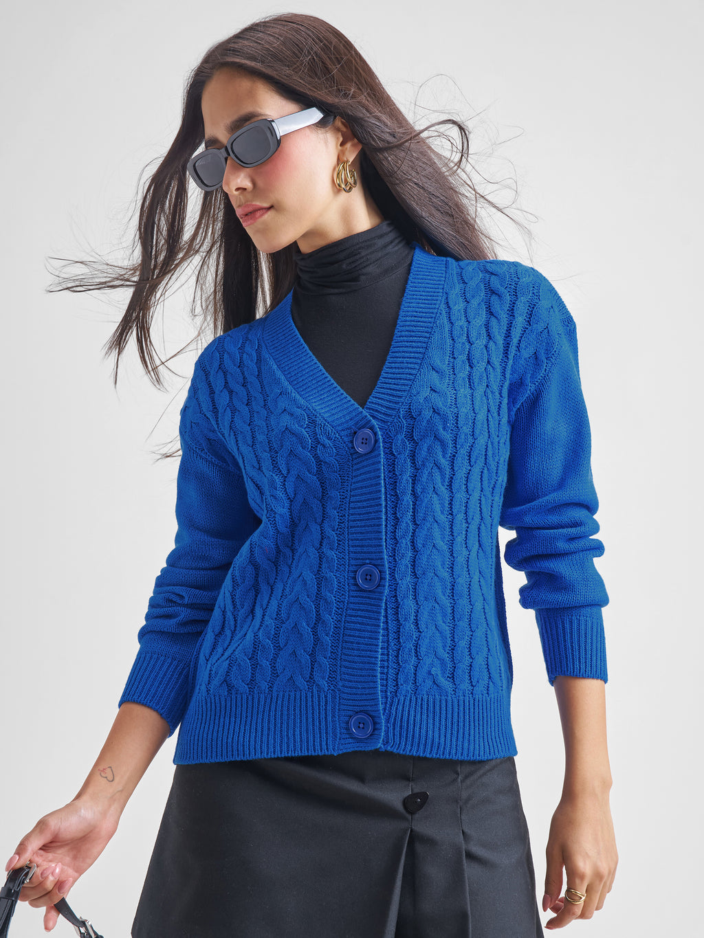 Tokyo Talkies Women Blue V-Neck Sweater - Blue - Image 1