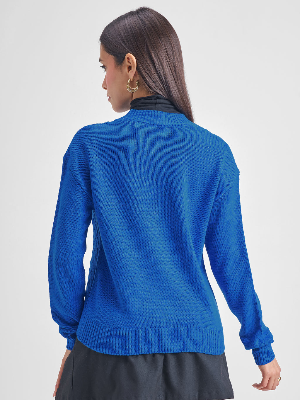 Tokyo Talkies Women Blue V-Neck Sweater - Blue - Image 3
