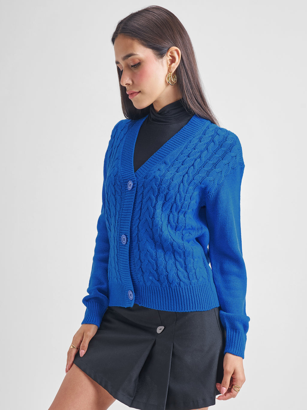 Tokyo Talkies Women Blue V-Neck Sweater - Blue - Image 4