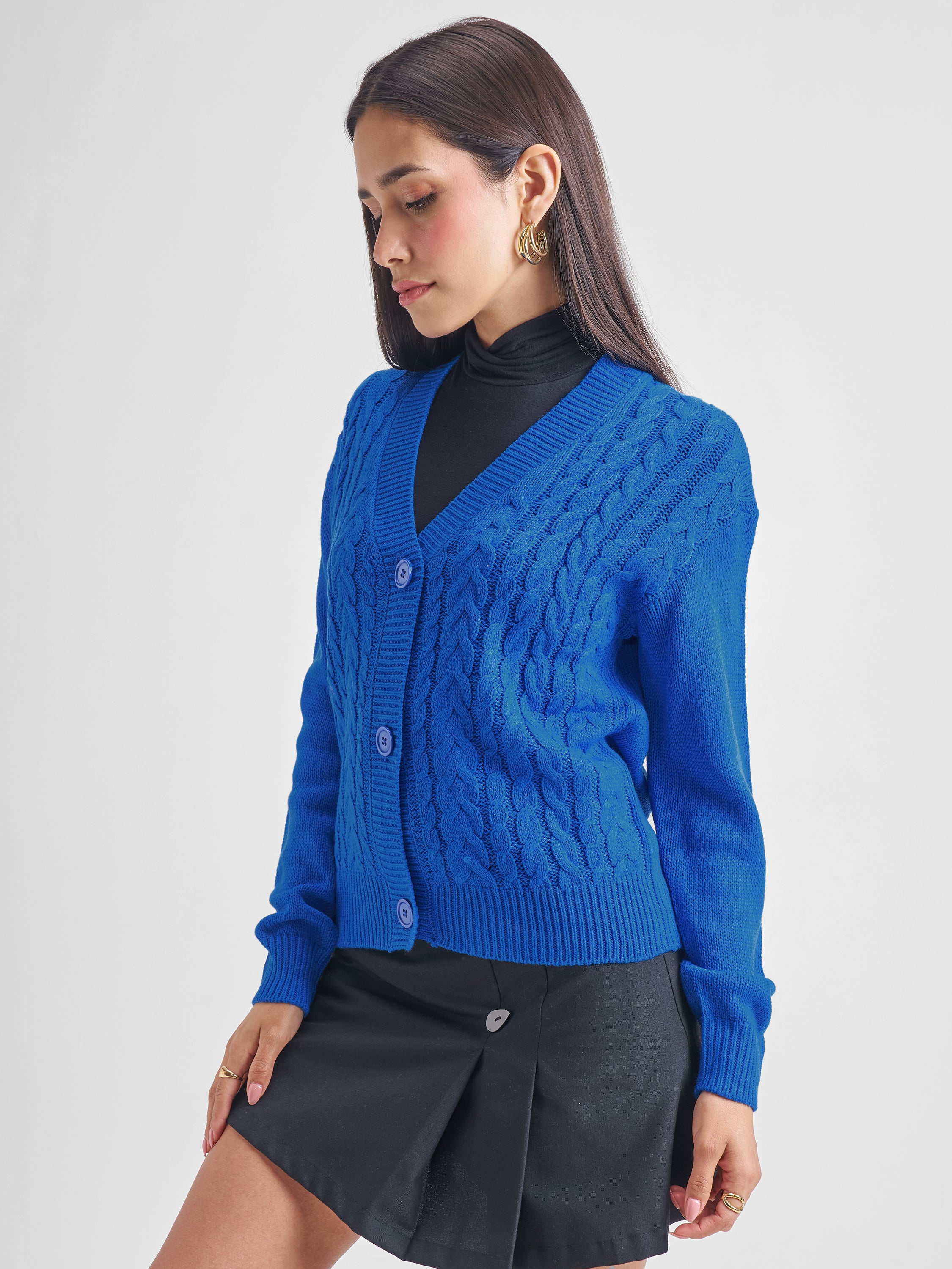 Tokyo Talkies Women Blue V-Neck Sweater - Blue - Image 4