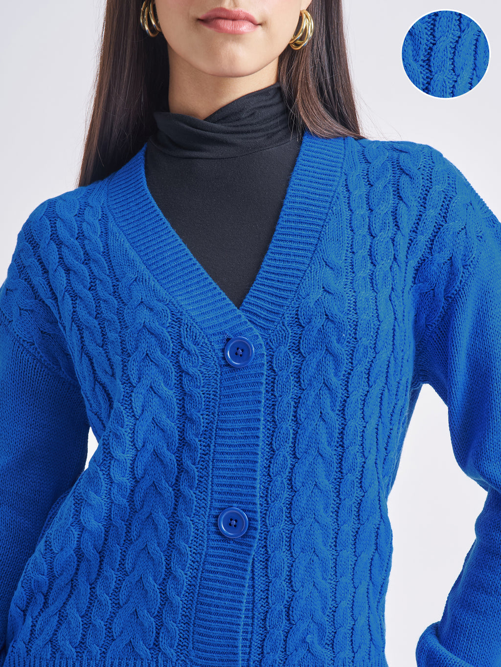 Tokyo Talkies Women Blue V-Neck Sweater - Blue - Image 5