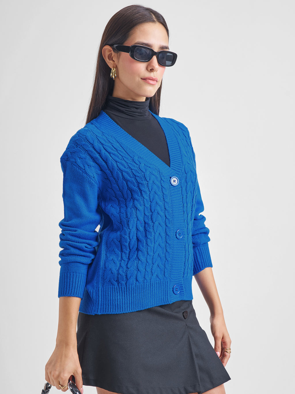 Tokyo Talkies Women Blue V-Neck Sweater - Blue - Image 6