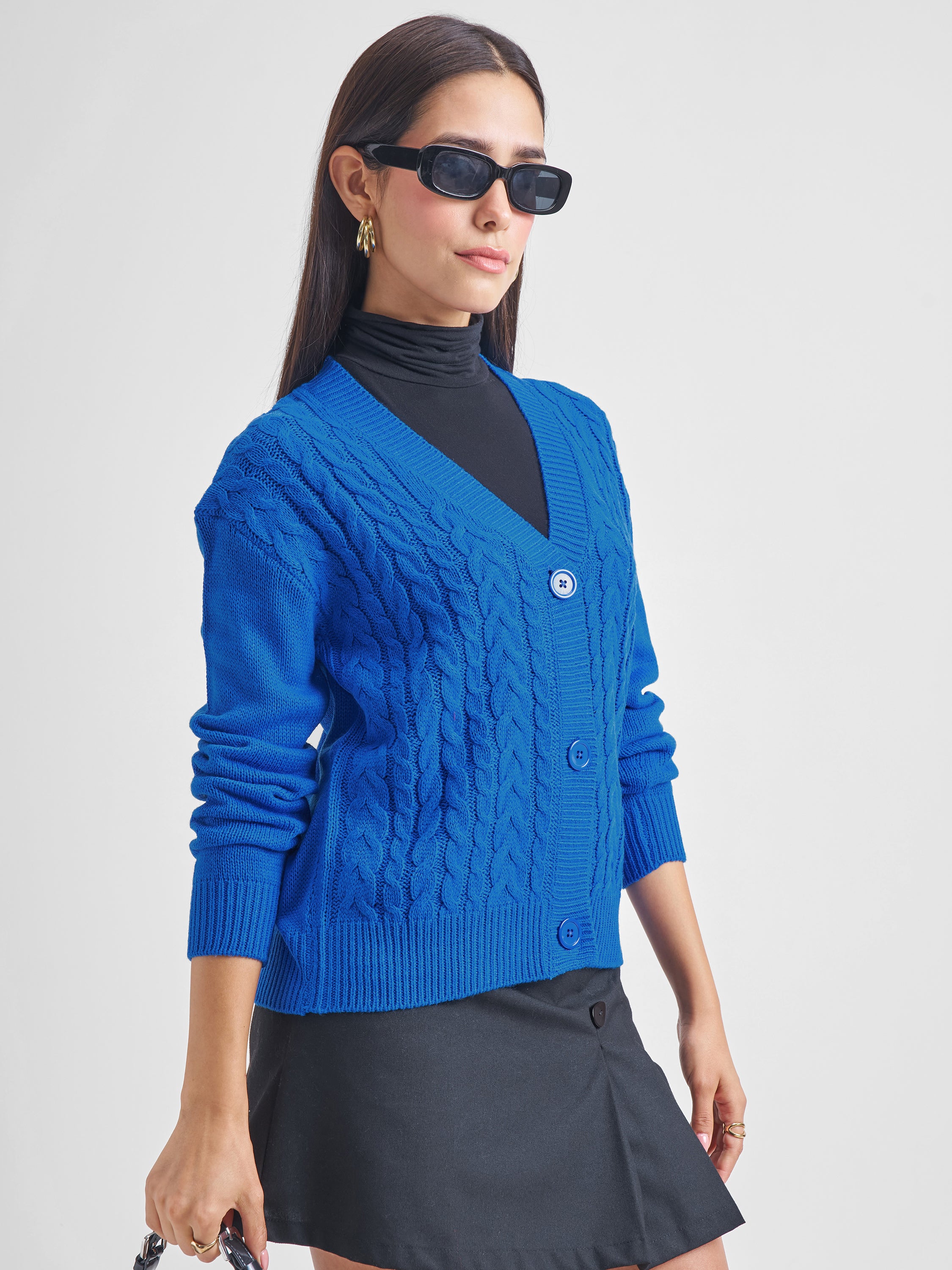 Tokyo Talkies Women Blue V-Neck Sweater - Blue - Image 6