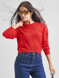 Tokyo Talkies Women Red Round Neck Sweater - Red - Image 1