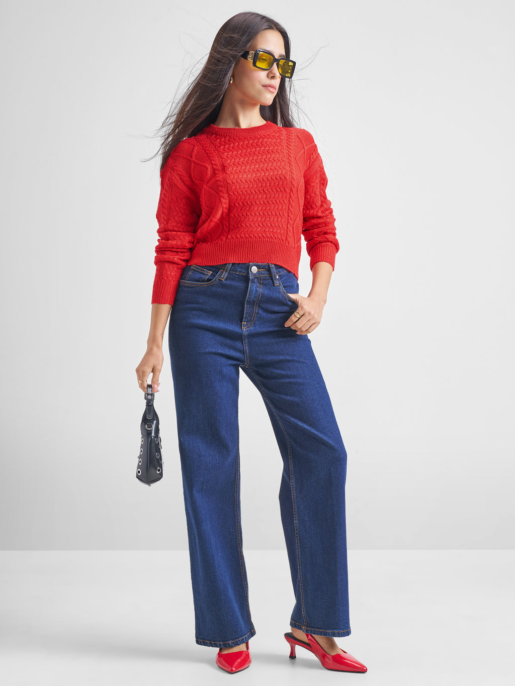 Tokyo Talkies Women Red Round Neck Sweater - Red - Image 2