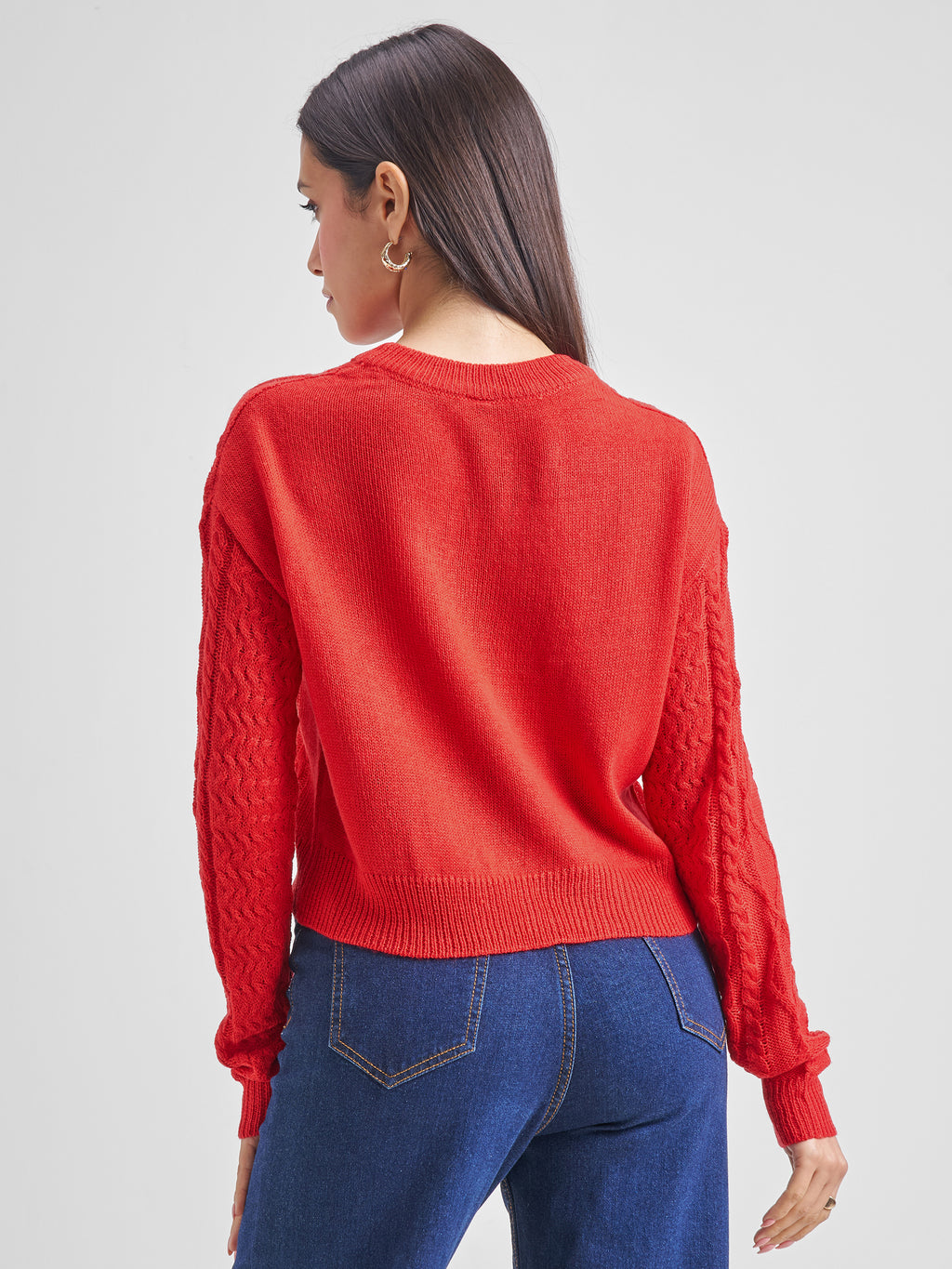 Tokyo Talkies Women Red Round Neck Sweater - Red - Image 3