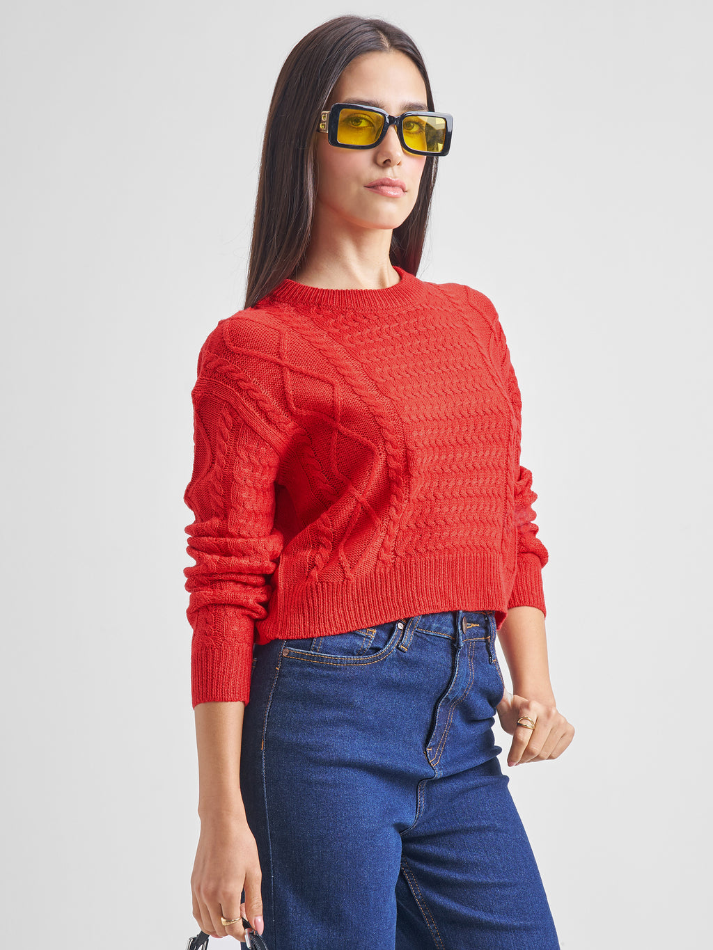 Tokyo Talkies Women Red Round Neck Sweater - Red - Image 6