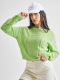 Tokyo Talkies Women Green Round Neck Sweater - Green - Image 1