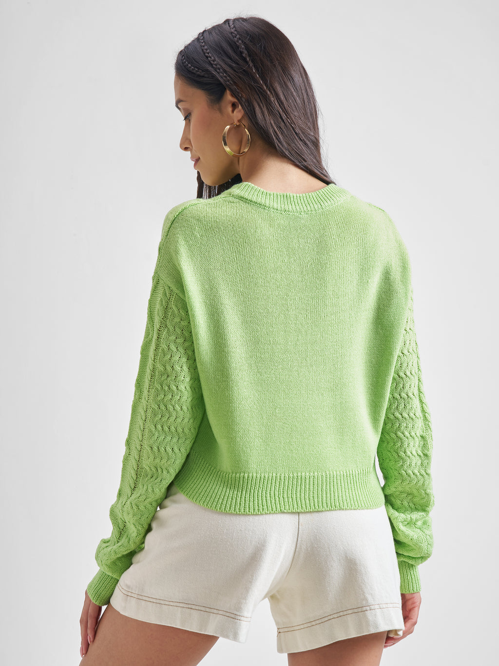 Tokyo Talkies Women Green Round Neck Sweater - Green - Image 3