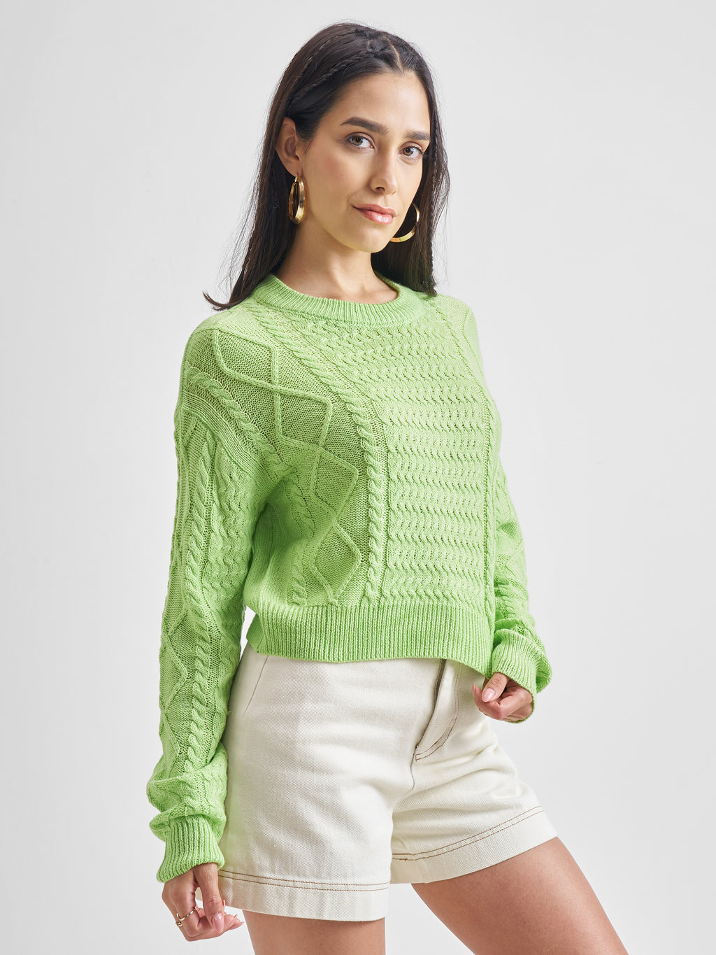 Tokyo Talkies Women Green Round Neck Sweater - Green - Image 6