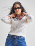 Tokyo Talkies Women White V-Neck Sweater - White - Image 1
