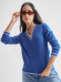 Tokyo Talkies Women Blue V-Neck Sweater - Blue - Image 1