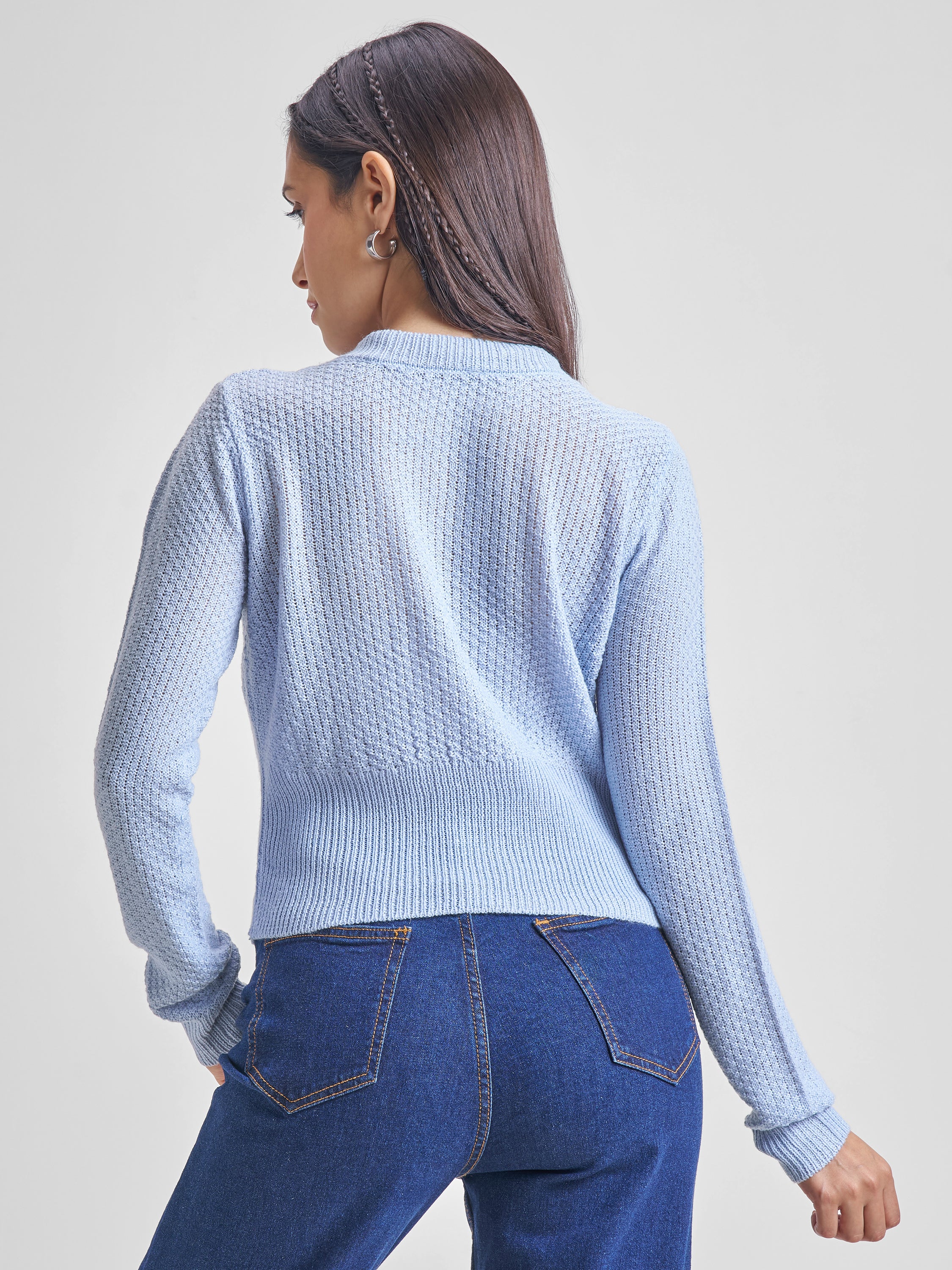 Tokyo Talkies Women Blue Round Neck Sweater - Blue - Image 3