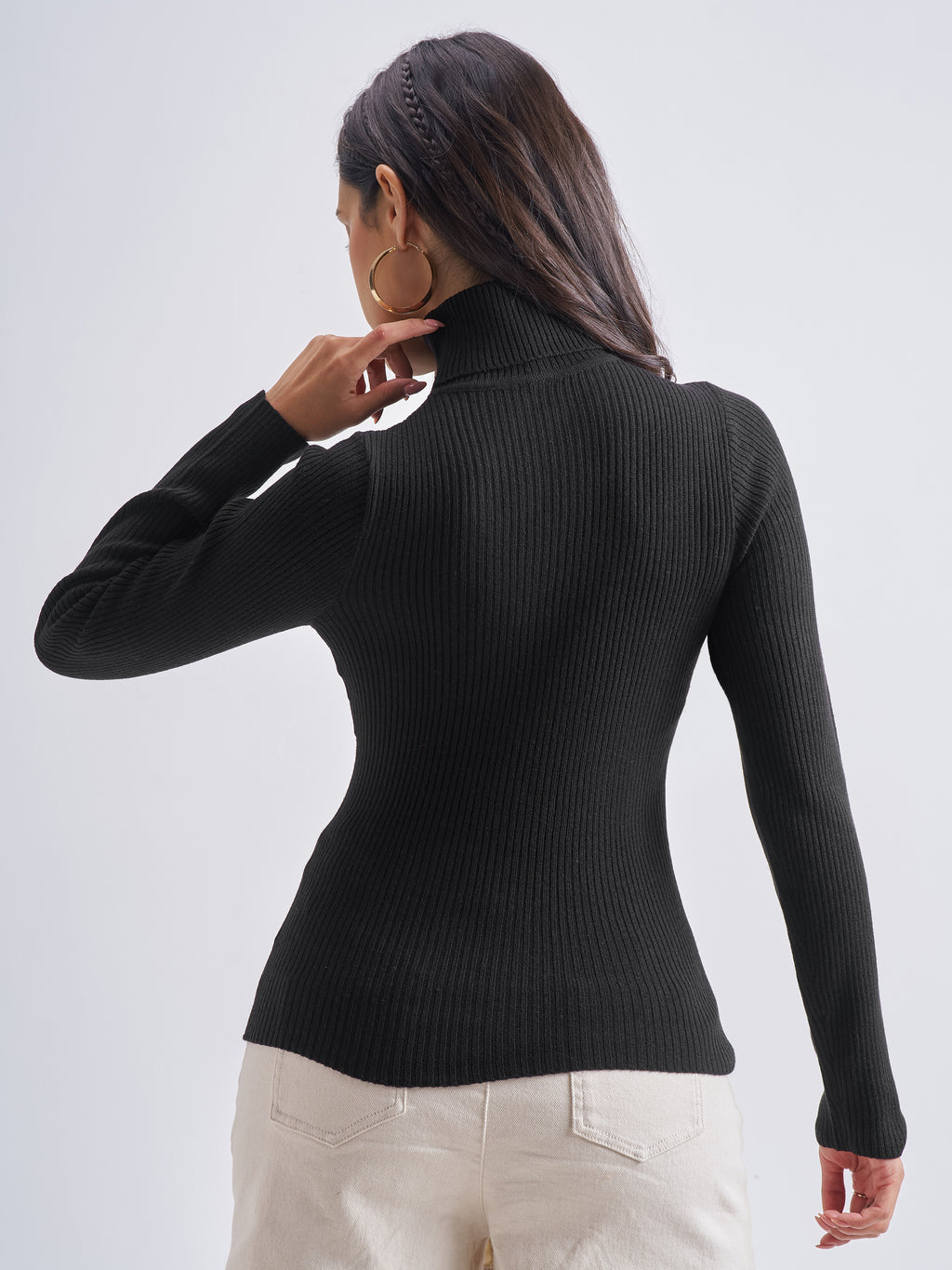 Tokyo Talkies Women Black Turtle Neck Sweater - Black - Image 3