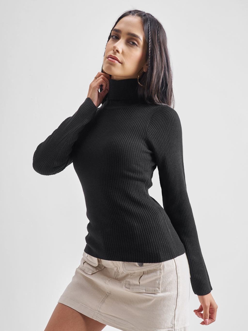 Tokyo Talkies Women Black Turtle Neck Sweater - Black - Image 4