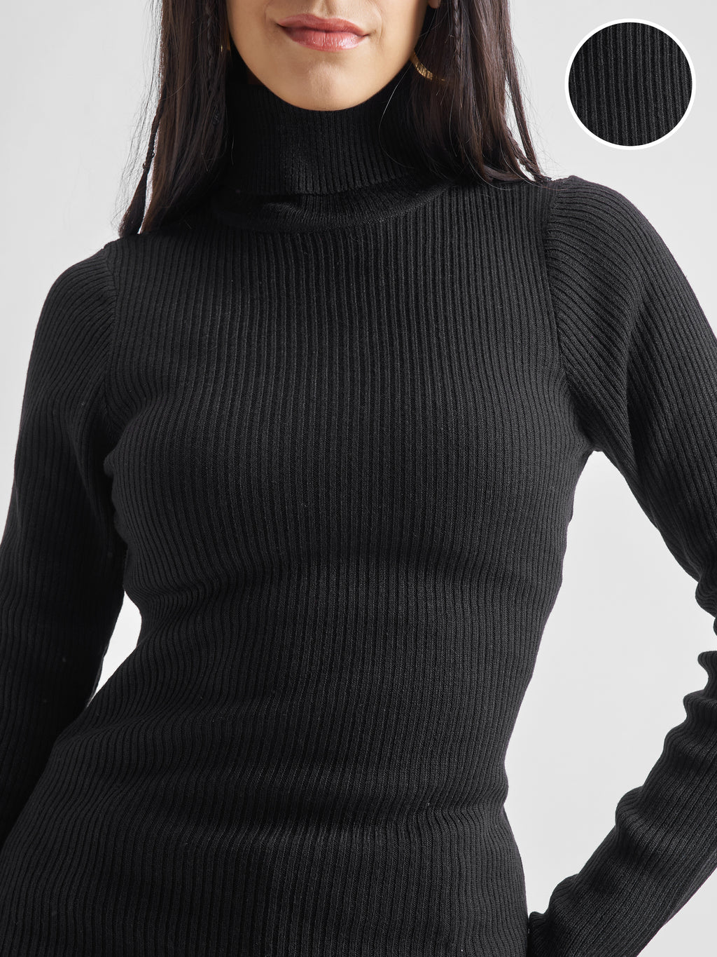 Tokyo Talkies Women Black Turtle Neck Sweater - Black - Image 5