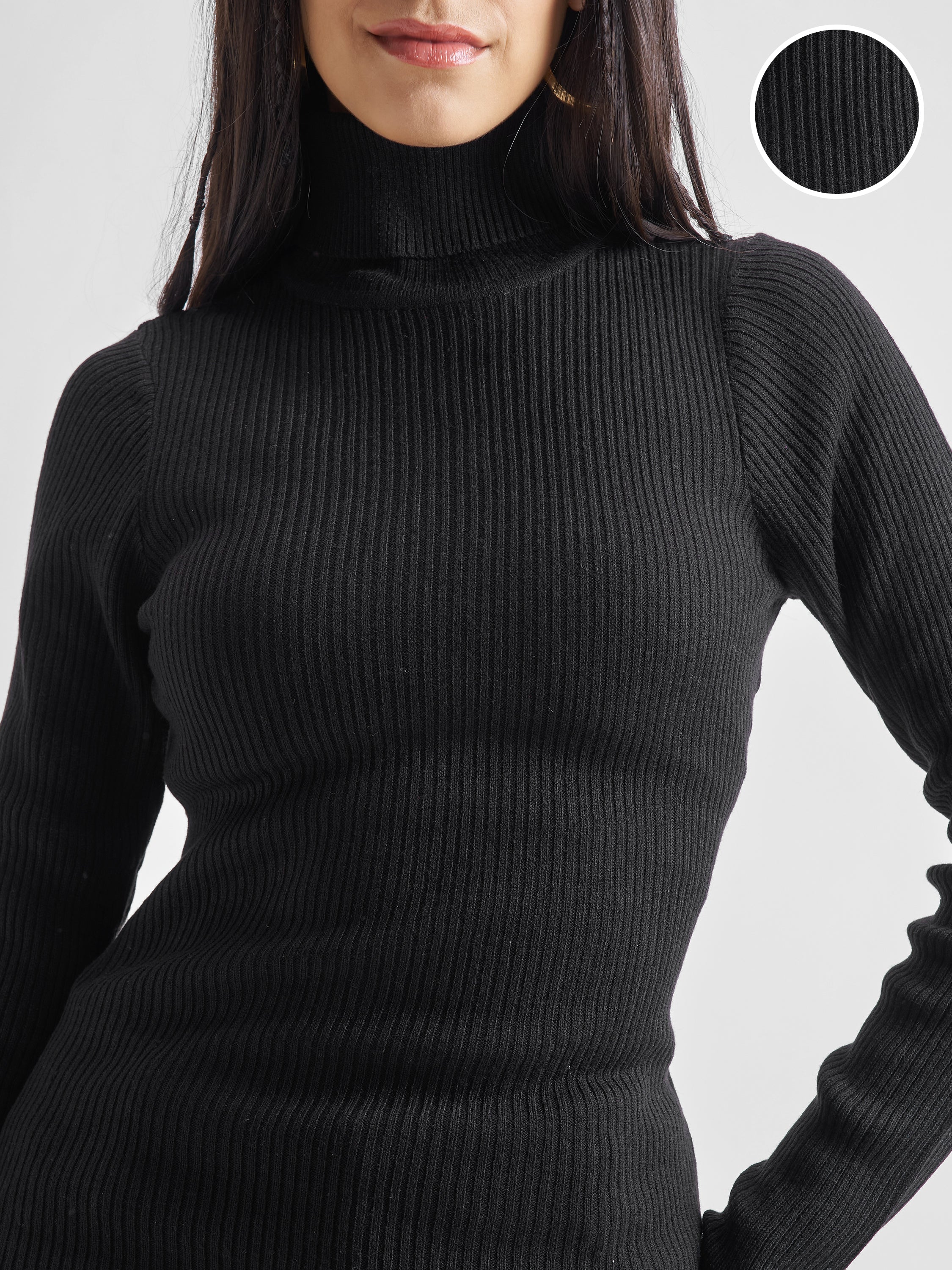 Tokyo Talkies Women Black Turtle Neck Sweater - Black - Image 5