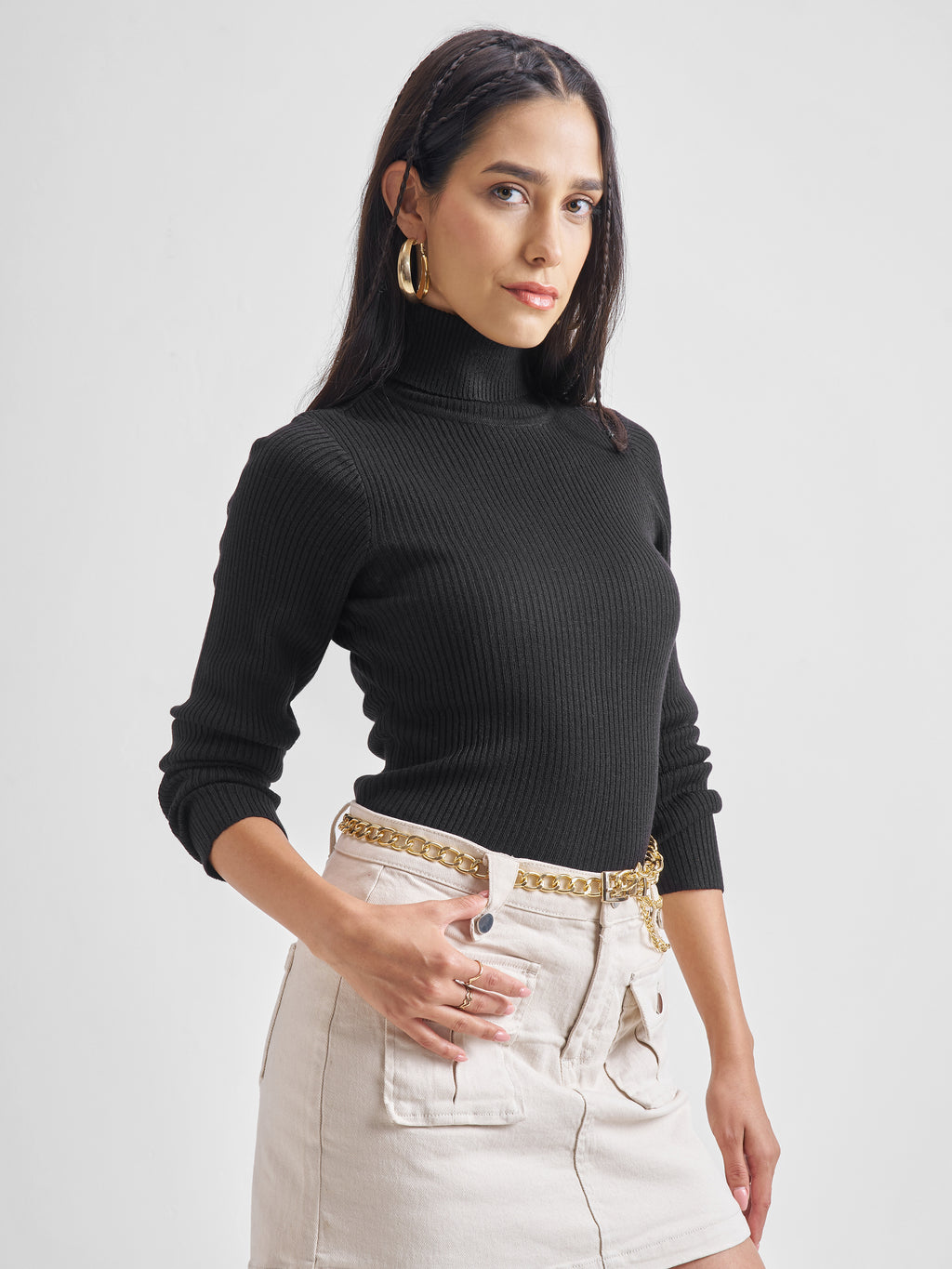 Tokyo Talkies Women Black Turtle Neck Sweater - Black - Image 6