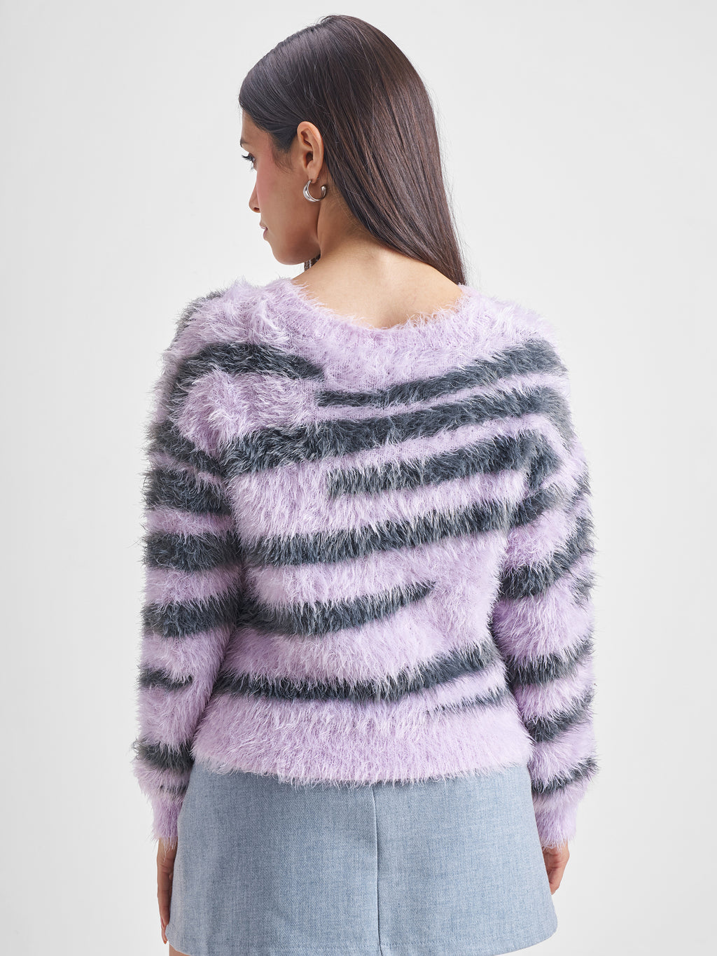 Tokyo Talkies Women Purple Round Neck Sweater - Purple - Image 3