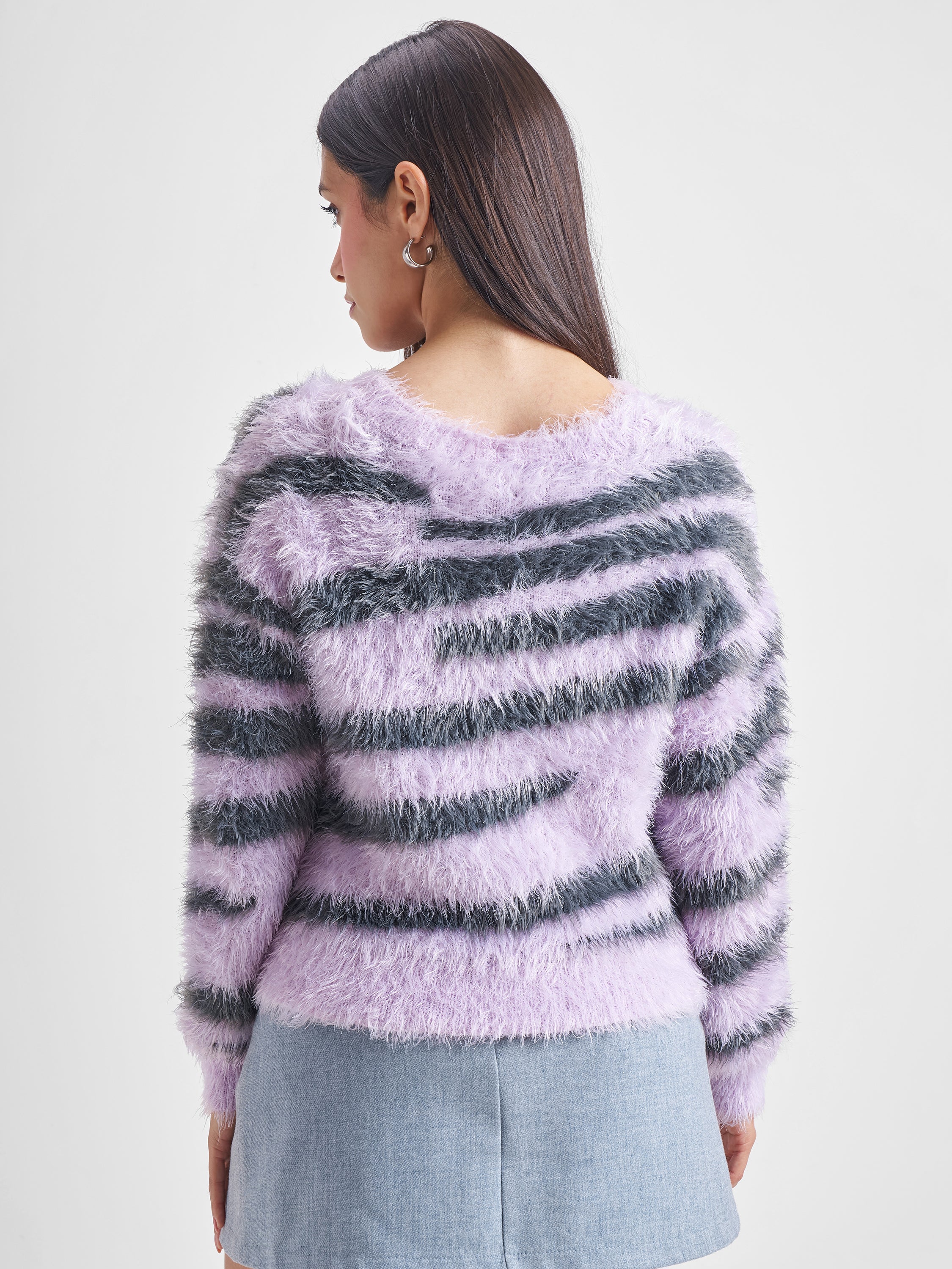 Tokyo Talkies Women Purple Round Neck Sweater - Purple - Image 3