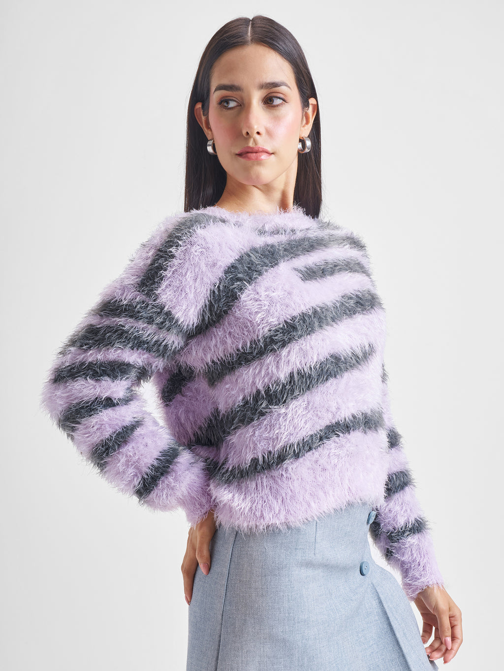 Tokyo Talkies Women Purple Round Neck Sweater - Purple - Image 6