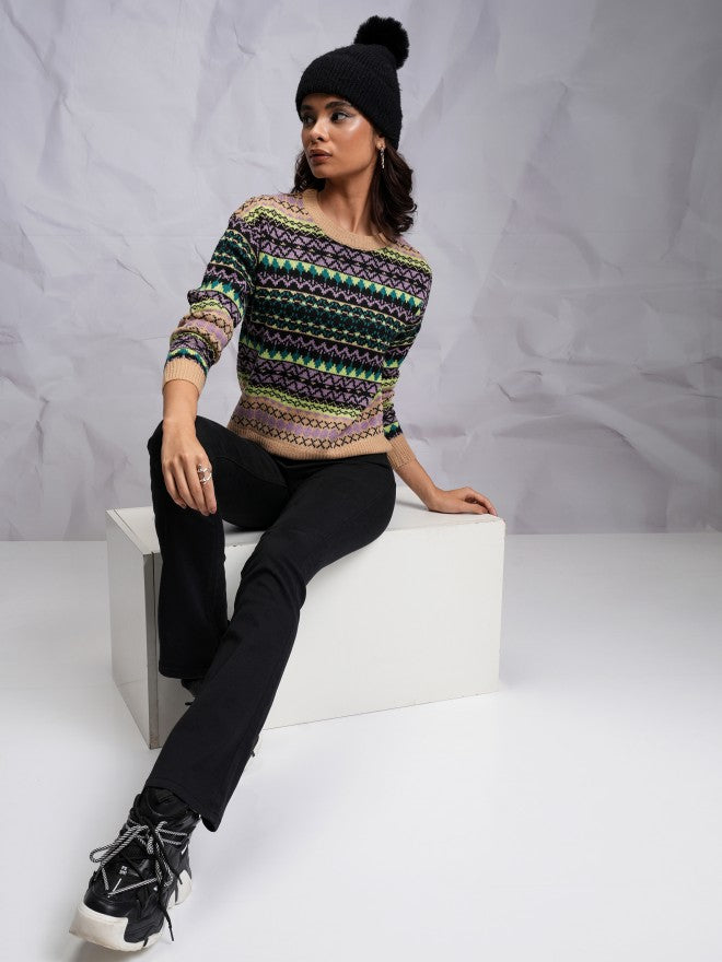 Tokyo Talkies Women Multi Round Neck Sweater - Multi - Image 2