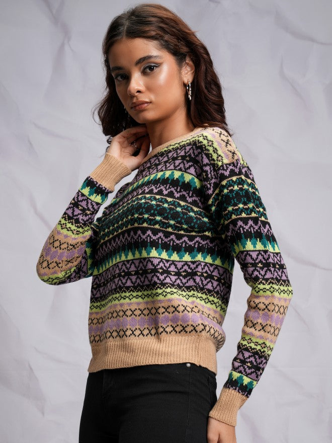 Tokyo Talkies Women Multi Round Neck Sweater - Multi - Image 4