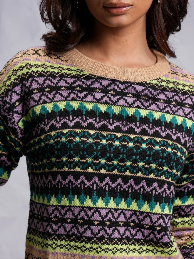 Tokyo Talkies Women Multi Round Neck Sweater - Multi - Image 5